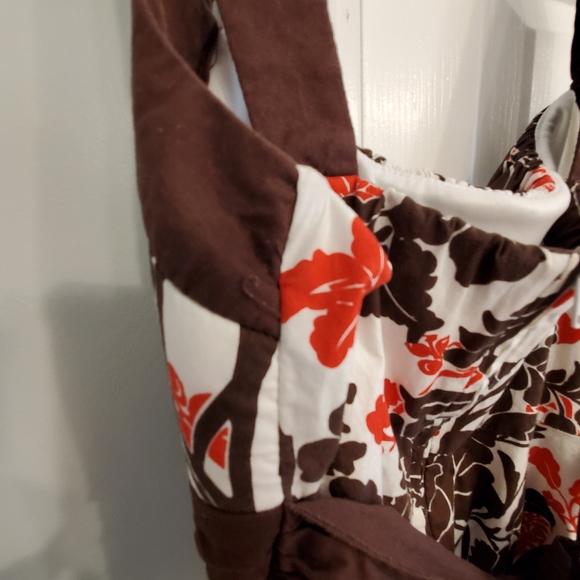 B Smart Dress Brown Red White Floral Size 8 Knee - Picture 8 of 8